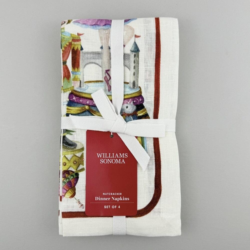 Williams Sonoma Nutcracker Linen Dinner Napkins Set of 4 Christmas Holiday